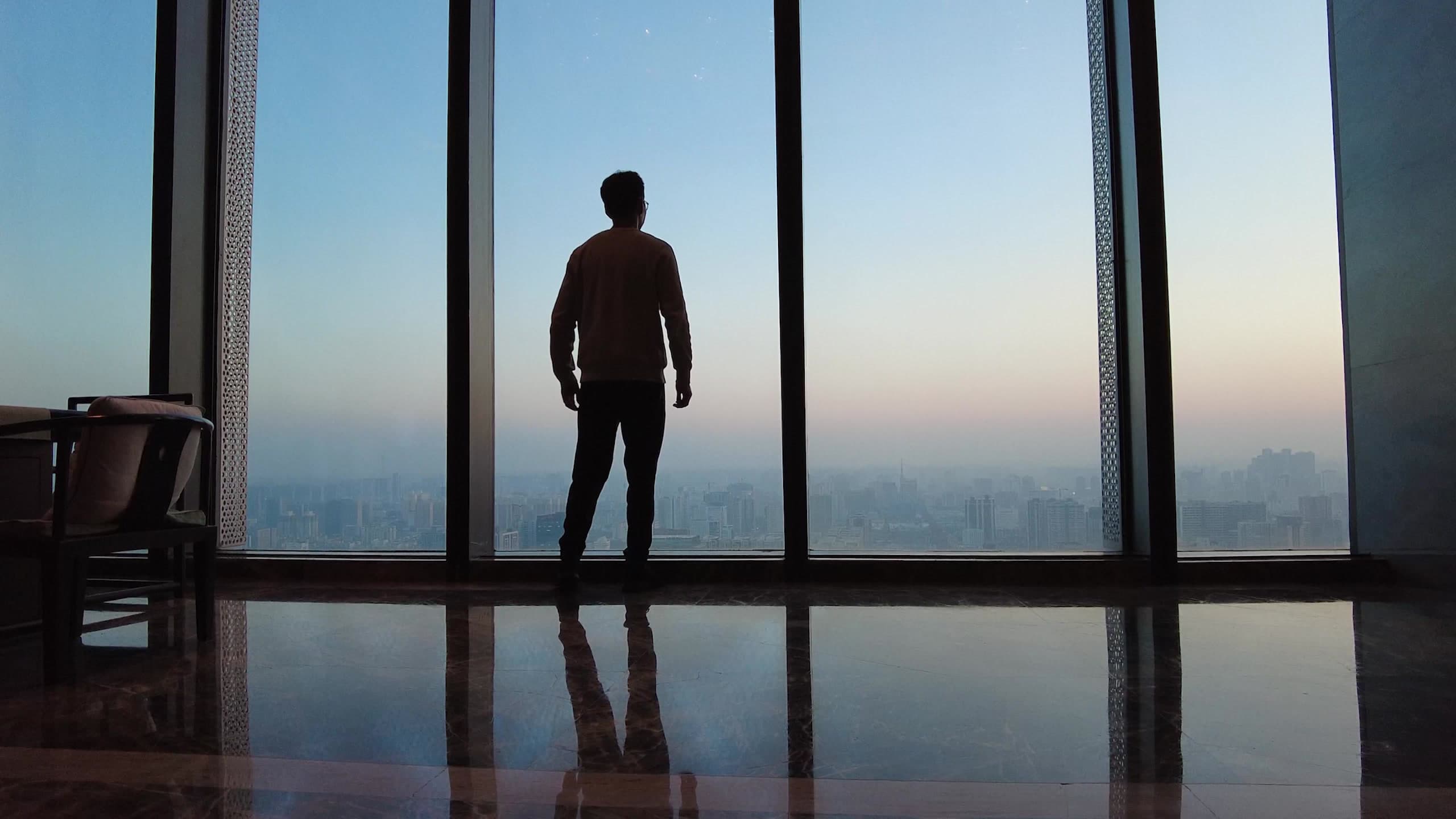 Executive high-rise skyline view at dusk in Western Canada